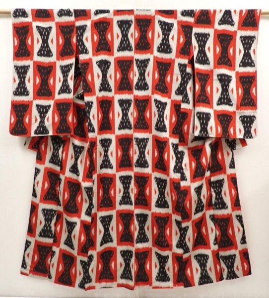 Photo1: 6708T12z850 Vintage Japanese Kimono Silk OMESHI KOMON  Dark red (1)
