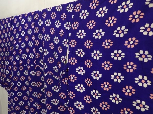 Photo4: 6708T13z580 Vintage Japanese Kimono Silk KOMON Flower Dark lavender blue (4)