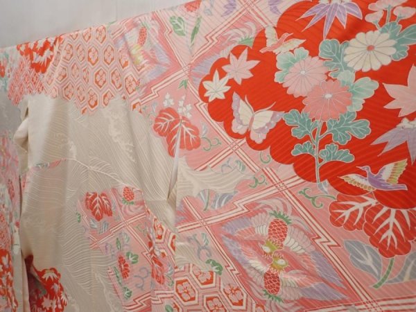 Photo2: 6708T14z1290 Vintage Japanese Kimono Silk FURISODE Flowers Pink (2)