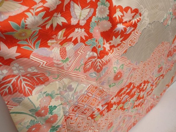 Photo3: 6708T14z1290 Vintage Japanese Kimono Silk FURISODE Flowers Pink (3)