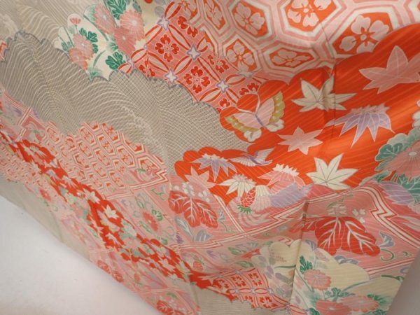 Photo4: 6708T14z1290 Vintage Japanese Kimono Silk FURISODE Flowers Pink (4)