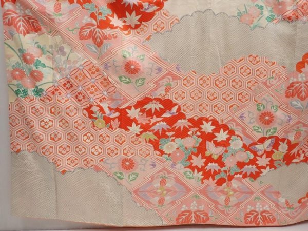 Photo5: 6708T14z1290 Vintage Japanese Kimono Silk FURISODE Flowers Pink (5)