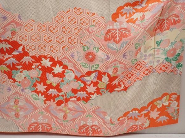 Photo7: 6708T14z1290 Vintage Japanese Kimono Silk FURISODE Flowers Pink (7)