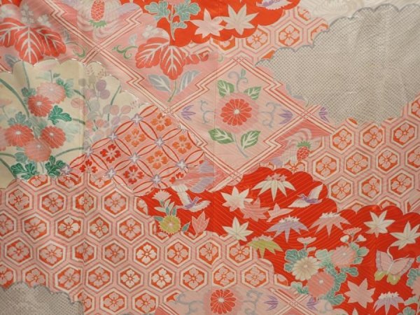 Photo8: 6708T14z1290 Vintage Japanese Kimono Silk FURISODE Flowers Pink (8)