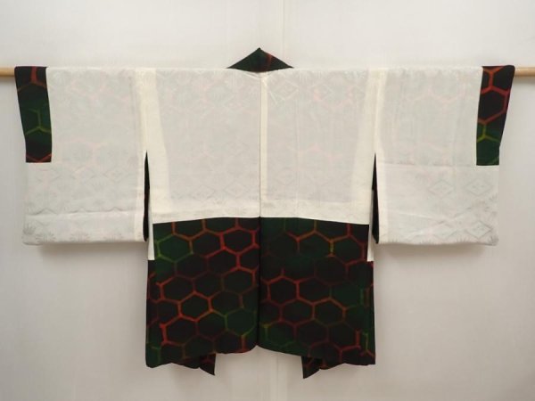 Photo6: 6709T01z590 Vintage Japanese Kimono Silk HAORI Kikko Dark green (6)