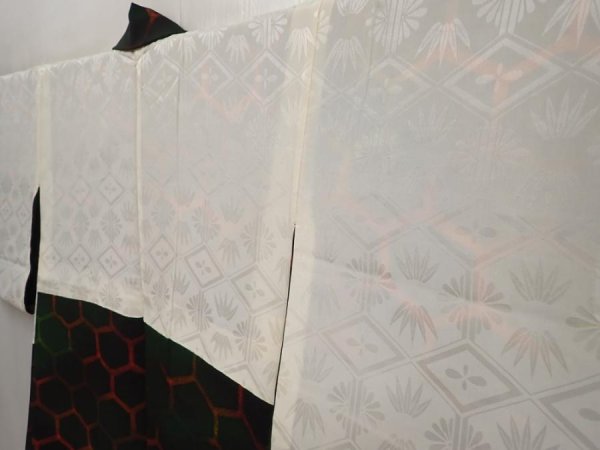Photo7: 6709T01z590 Vintage Japanese Kimono Silk HAORI Kikko Dark green (7)