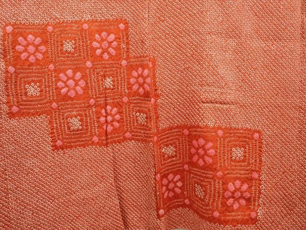 Photo3: 6709T02z390 Vintage Japanese Kimono Silk SHIBORI HAORI Flower Dark orange (3)