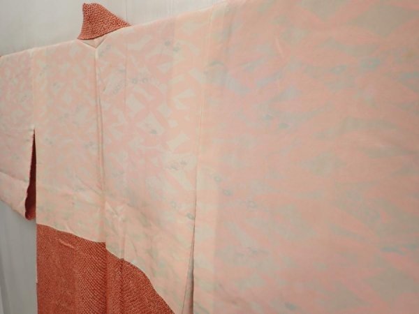 Photo7: 6709T02z390 Vintage Japanese Kimono Silk SHIBORI HAORI Flower Dark orange (7)