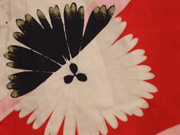 Photo4: 6709T03z490 Antique Japanese Kimono Silk HAORI Flowers Dark red (4)