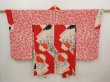 Photo8: 6709T03z490 Antique Japanese Kimono Silk HAORI Flowers Dark red (8)