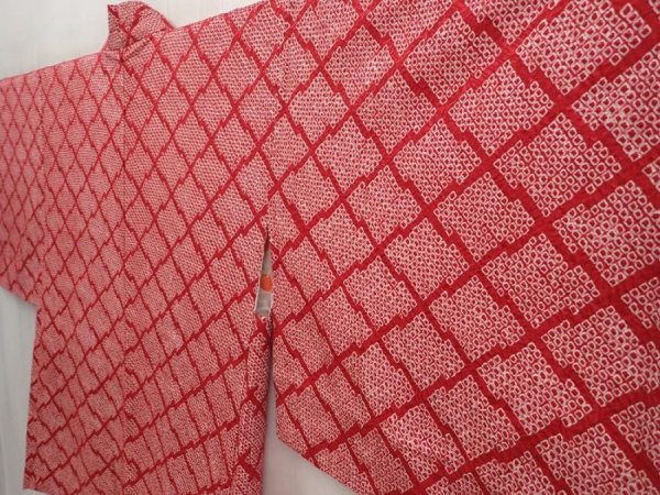 Photo2: 6709T04z400 Vintage Japanese Kimono Silk SHIBORI HAORI  Wine red (2)