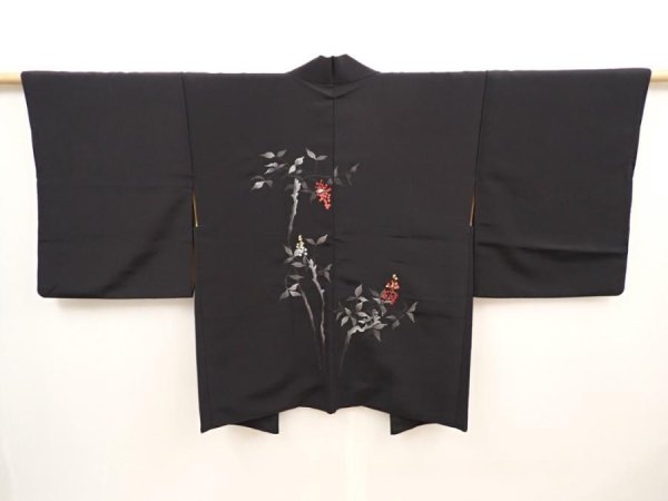 Photo1: 6709T05z560 Vintage Japanese Kimono Silk HAORI Nandin Black (1)