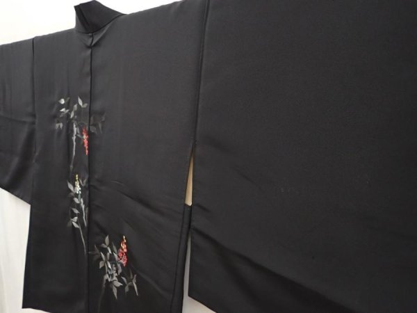 Photo2: 6709T05z560 Vintage Japanese Kimono Silk HAORI Nandin Black (2)