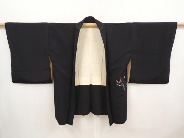 Photo6: 6709T05z560 Vintage Japanese Kimono Silk HAORI Nandin Black (6)