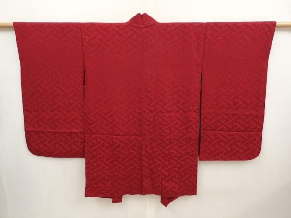Photo1: 6709T06z470 Vintage Japanese Kimono Silk HAORI Sayagata Wine red (1)