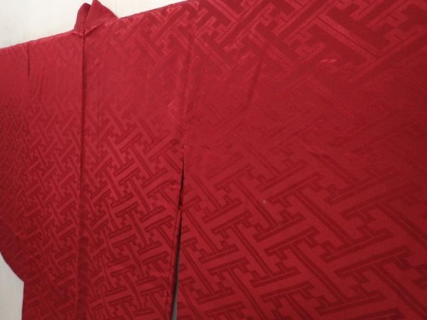 Photo2: 6709T06z470 Vintage Japanese Kimono Silk HAORI Sayagata Wine red (2)