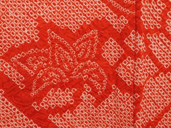 Photo4: 6709T07z440 Vintage Japanese Kimono Silk SHIBORI HAORI Flower Tomato red (4)