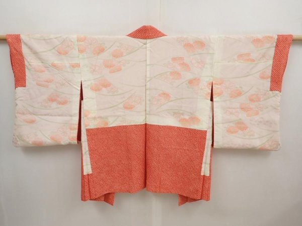 Photo6: 6709T07z440 Vintage Japanese Kimono Silk SHIBORI HAORI Flower Tomato red (6)