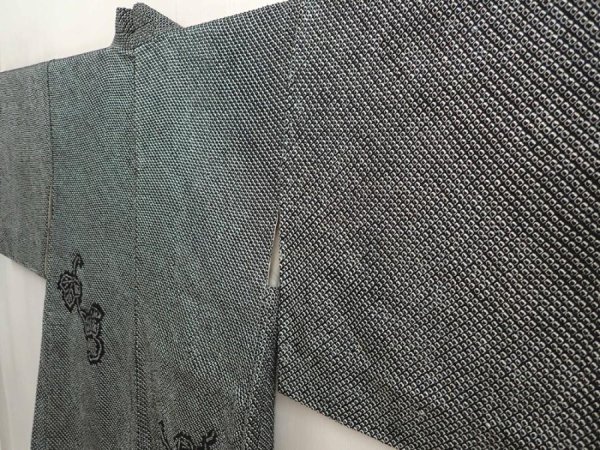 Photo2: 6709T10z500 Vintage Japanese Kimono Silk SHIBORI HAORI Leaf Black (2)