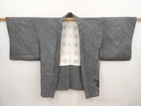 Photo5: 6709T10z500 Vintage Japanese Kimono Silk SHIBORI HAORI Leaf Black (5)