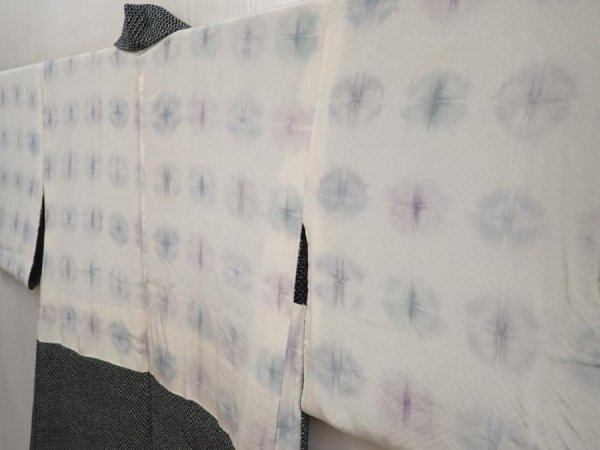 Photo7: 6709T10z500 Vintage Japanese Kimono Silk SHIBORI HAORI Leaf Black (7)