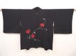 Photo1: 6709T11z570 Vintage Japanese Kimono Silk HAORI Flower Black (1)