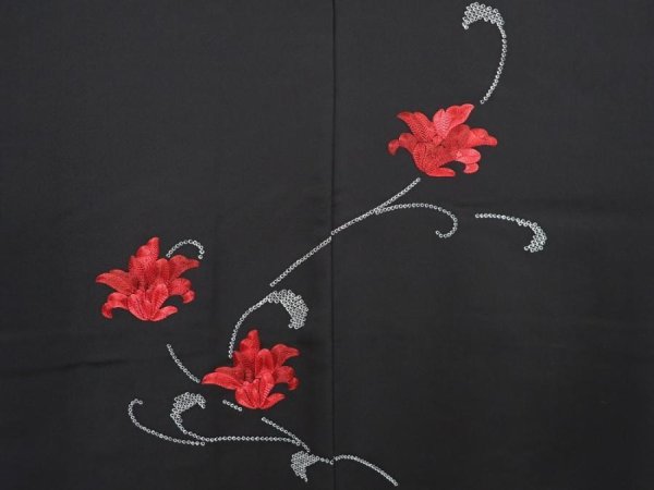 Photo3: 6709T11z570 Vintage Japanese Kimono Silk HAORI Flower Black (3)