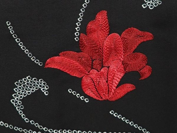 Photo4: 6709T11z570 Vintage Japanese Kimono Silk HAORI Flower Black (4)
