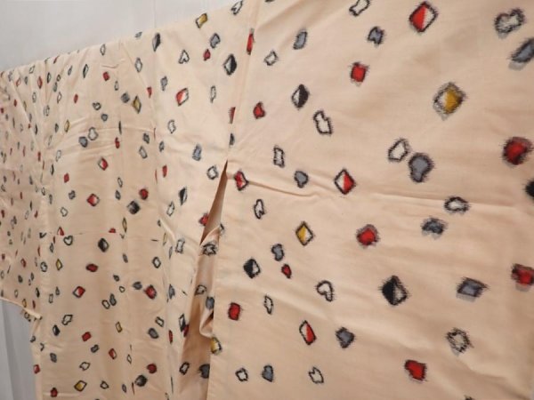 Photo2: 6709T12z620 Vintage Japanese Kimono Silk MEISEN KOMON Peach (2)