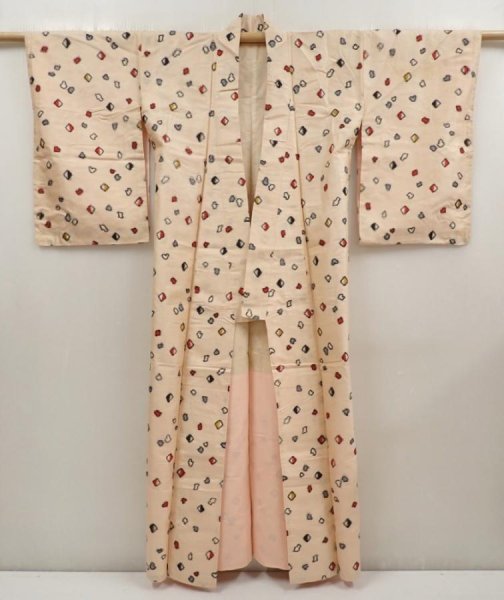 Photo8: 6709T12z620 Vintage Japanese Kimono Silk MEISEN KOMON Peach (8)