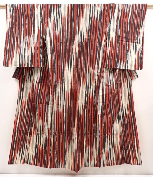 Photo1: 6709T13z670 Vintage Japanese Kimono Silk MEISEN KOMON  Dark red (1)