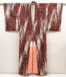 Photo8: 6709T13z670 Vintage Japanese Kimono Silk MEISEN KOMON  Dark red (8)