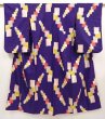 Photo1: 6709T14z650 Vintage Japanese Kimono Silk MEISEN KOMON  Dark lavender (1)