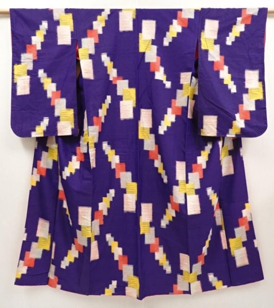 Photo1: 6709T14z650 Vintage Japanese Kimono Silk MEISEN KOMON  Dark lavender (1)