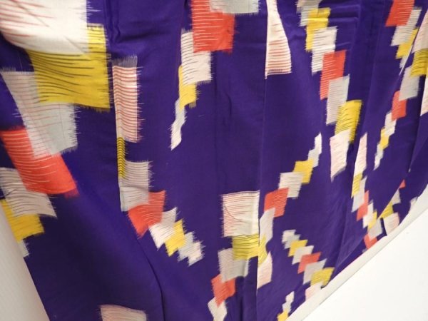 Photo3: 6709T14z650 Vintage Japanese Kimono Silk MEISEN KOMON  Dark lavender (3)