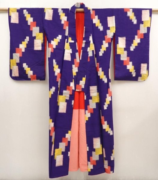 Photo8: 6709T14z650 Vintage Japanese Kimono Silk MEISEN KOMON  Dark lavender (8)