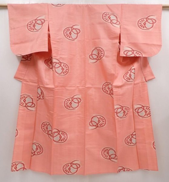 Photo1: 6709T15z290 Vintage Japanese Kimono Silk HITOE MEISEN KOMON  Pink (1)