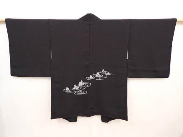Photo1: 6710T07z580 Vintage Japanese Kimono Silk HAORI Karesansui Black (1)