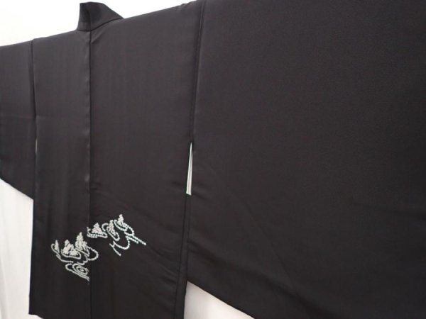 Photo2: 6710T07z580 Vintage Japanese Kimono Silk HAORI Karesansui Black (2)