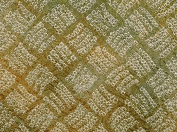 Photo4: 6710T08z420 Vintage Japanese Kimono Silk SHIBORI HAORI  Olive green (4)