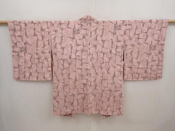 Photo1: 6710T09z840 Vintage Japanese Kimono Silk HAORI  Pink (1)