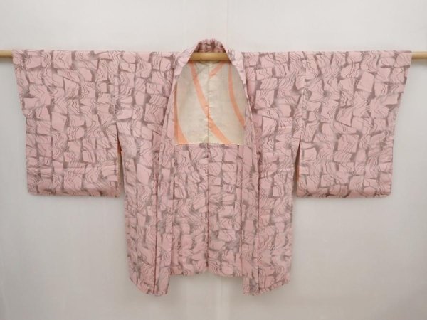 Photo5: 6710T09z840 Vintage Japanese Kimono Silk HAORI  Pink (5)