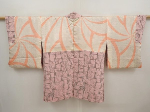 Photo6: 6710T09z840 Vintage Japanese Kimono Silk HAORI  Pink (6)