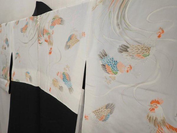 Photo2: 6710T10z590 Vintage Japanese Kimono Silk HAORI Flowers Black (2)