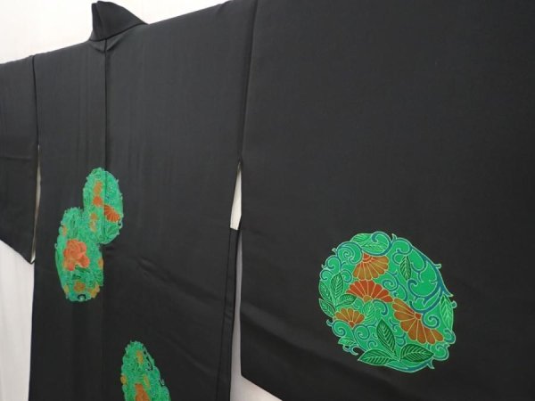 Photo4: 6710T10z590 Vintage Japanese Kimono Silk HAORI Flowers Black (4)