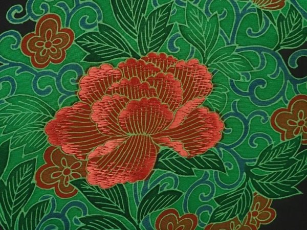 Photo6: 6710T10z590 Vintage Japanese Kimono Silk HAORI Flowers Black (6)