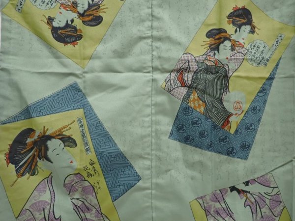Photo3: 6710T11z370 Vintage Japanese Kimono Synthetic Men's JUBAN Ukiyoe Celadon (3)