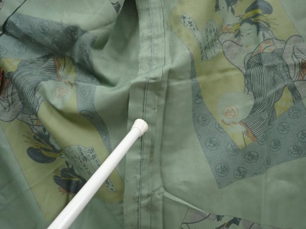 Photo8: 6710T11z370 Vintage Japanese Kimono Synthetic Men's JUBAN Ukiyoe Celadon (8)