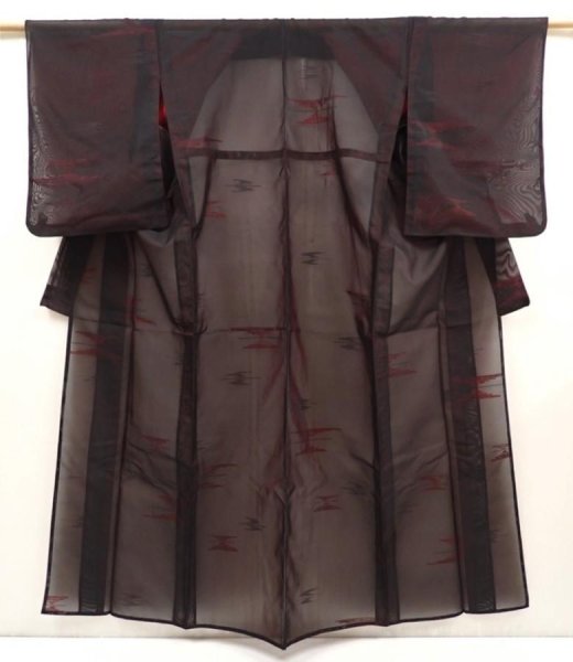 Photo1: 6710T14z390 Vintage Japanese Kimono Silk See through KOMON  Black (1)