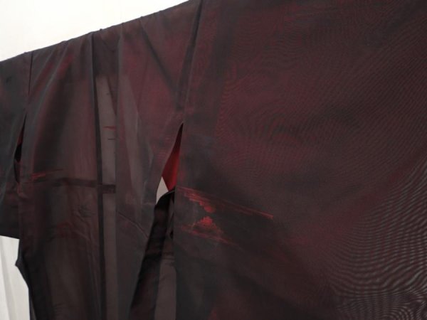 Photo2: 6710T14z390 Vintage Japanese Kimono Silk See through KOMON  Black (2)